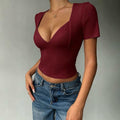 new european and american cross-border y2k hot girl style v-neck solid color tank top t-shirt women's autumn/winter  exclusive