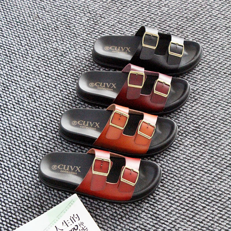 Cross-border direct sales spot thick-soled cool slippers women's fashion buckle beach shoes one-word slippers Ladies slippers