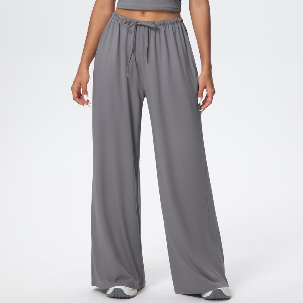 New brushed fabric tie-up long sleeve sports bra with open back, drawstring wide-leg loose pants, outdoor casual fitness outfit