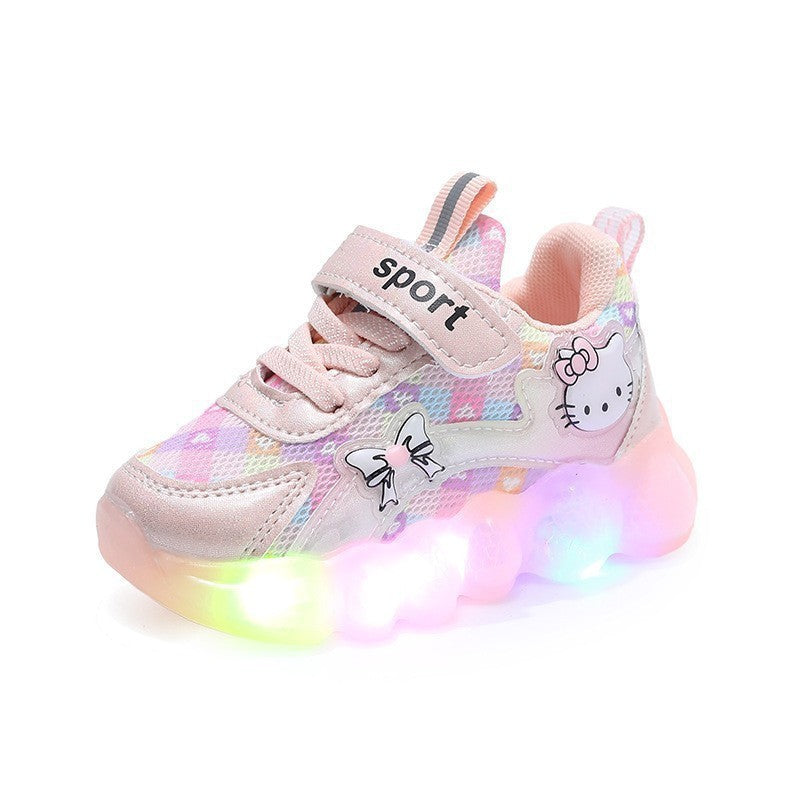 spring/autumn new light-up shoes for girls, cartoon leather sneakers, toddler & kids' export casual shoes with lights