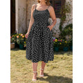 Amazon plus size midi dress women's  summer new polka dot square neck beach sundress