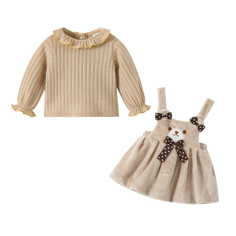 Girls' autumn dresses  new stylish baby girl two-piece suspender dress first birthday party dress