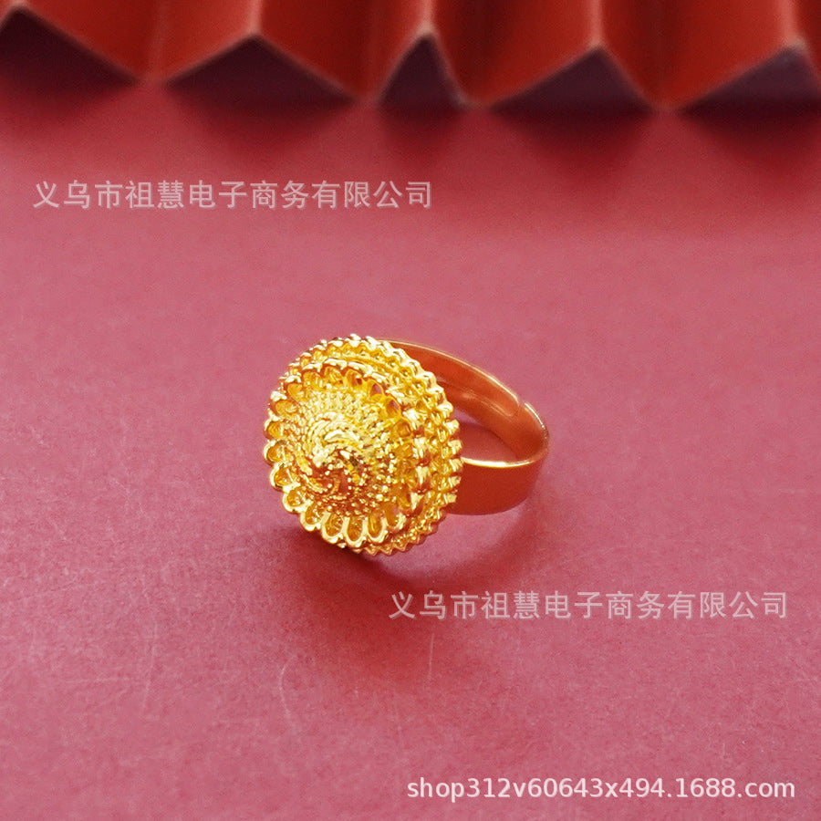 Wholesale cross-border middle eastern rotating floral design gold plated necklace pendant earrings ring three-piece jewelry set