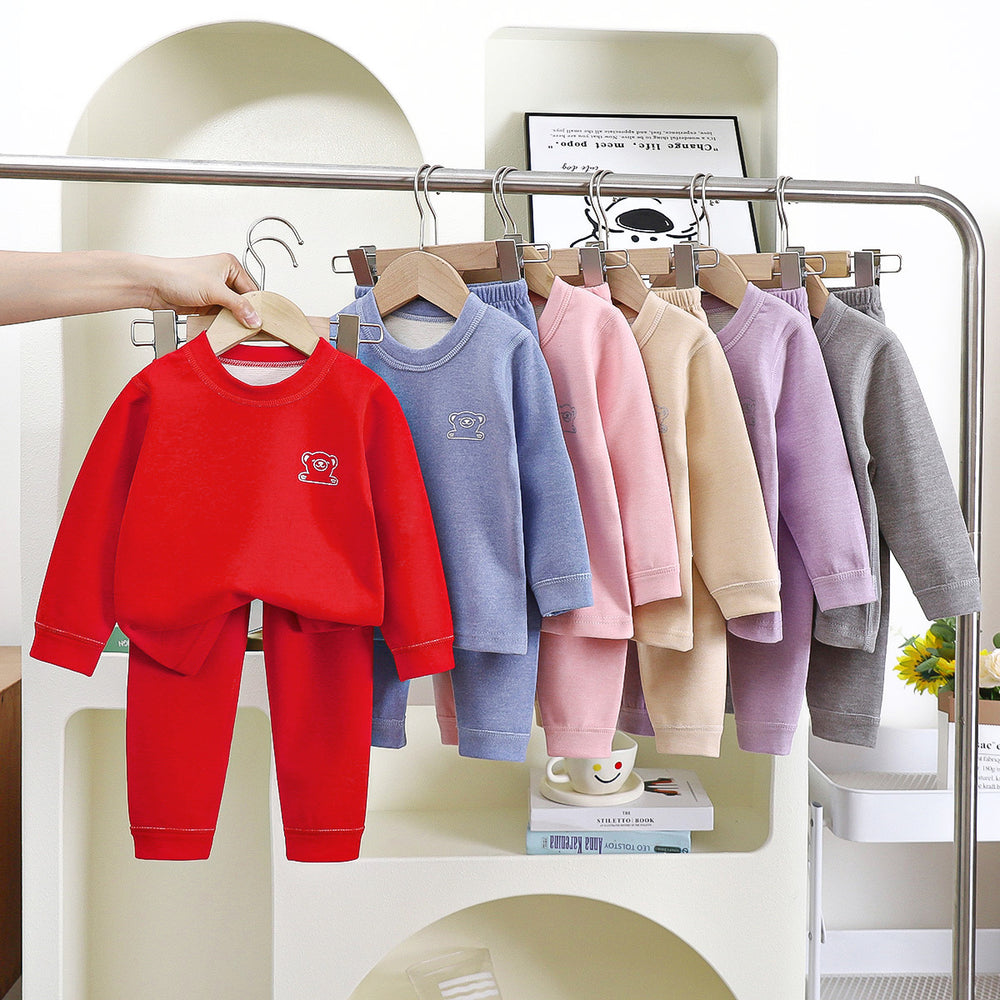 Kidsheattechintimates boys wool silk boneless autumn clothes long johns winter plaid baby wear home clothes suit