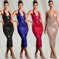 C7210 cross-border   fashion women's hotfix rhinestone slim-fit sleeveless solid color sexy dress
