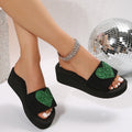 Beach slippers women's wedge heel thick sole one-line slippers women's summer fashionoutwearplatform shoeseasiest for match peach heart high heel sandals for women