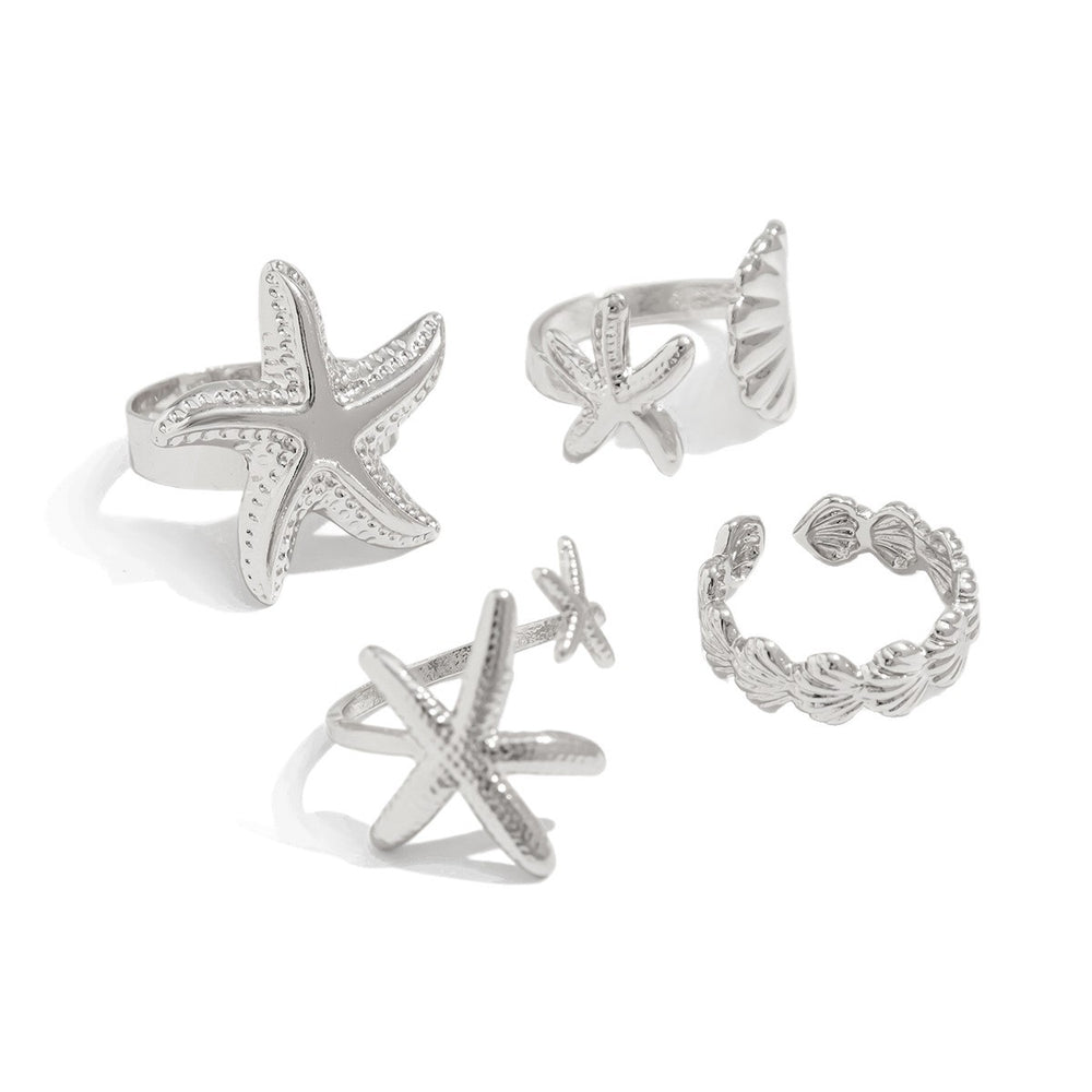 Wholesale seashell ring set - european & american ocean-inspired vacation jewelry for women - adjustable starfish open cuff bracelet