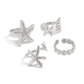Wholesale seashell ring set - european & american ocean-inspired vacation jewelry for women - adjustable starfish open cuff bracelet