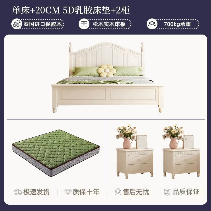 Scandinavianwhite solid wood bed modern casual cream style grids 1.8m double bed 1.5 master bedroom storage princess bed