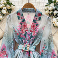 spring new arrival: royal court style retro stand collar dress - european & american socialite design, cinched waist, single-breasted button, printed maxi dress