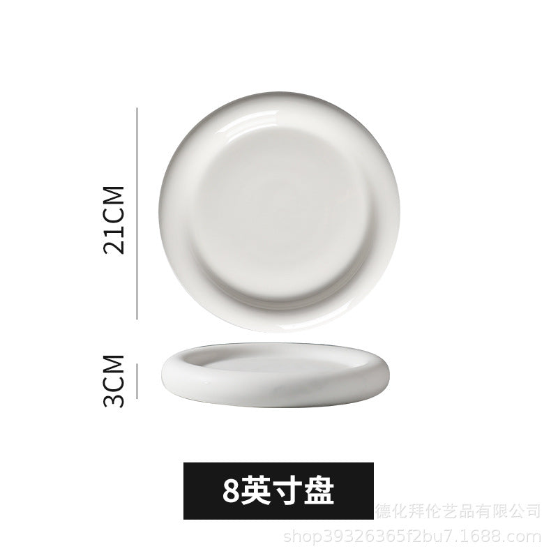 European-style matte large pasta plate, creative hotel restaurant dessert plate, steak plate, thick-rimmed black and white ceramic plate
