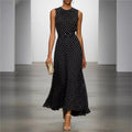 summer new arrival: european and american style polka dot sleeveless dress - french-inspired cinched waist, elegant maxi dress, slimming women's style