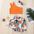 Girls' summer outfit: sleeveless camisole top + floral print shorts set - european & american style