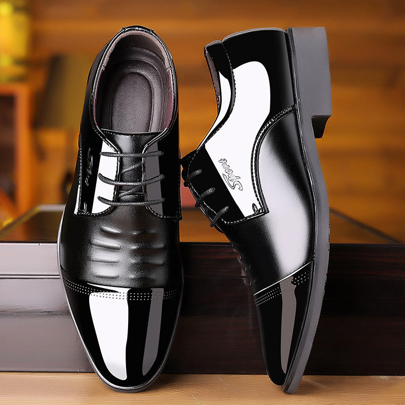 Glossy patent leather men's dress shoes - korean style business pointed toe formal casual british style men's shoes - wedding plus size men's shoes