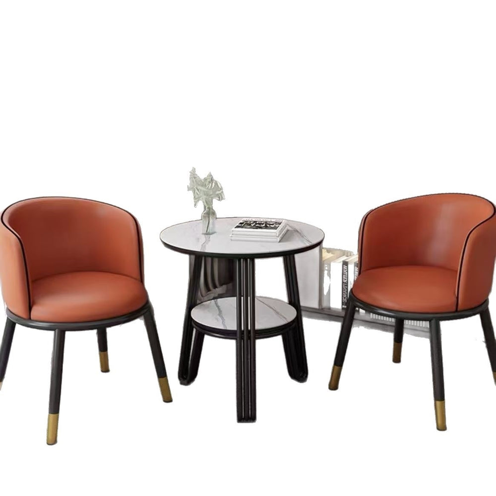 Luxury negotiation table and chair set - modern minimalist rock slab small round table hotel reception desk and chair set (one table, two chairs)