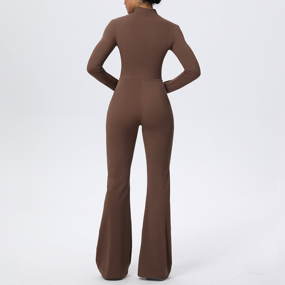 fashion zipper cloud-like tight long-sleeved yoga jumpsuit high-strength fitness sports all-in-one jumpsuit