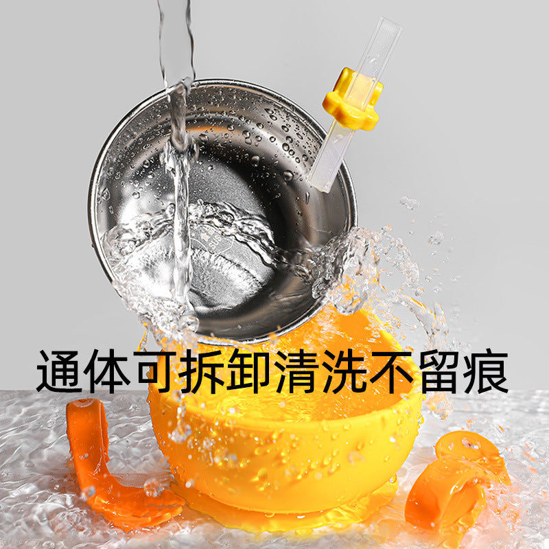 Stainless steel suction cup bowl baby special complementary food baby bowl independent eating silicone anti-drop and anti-scalding children learn to eat