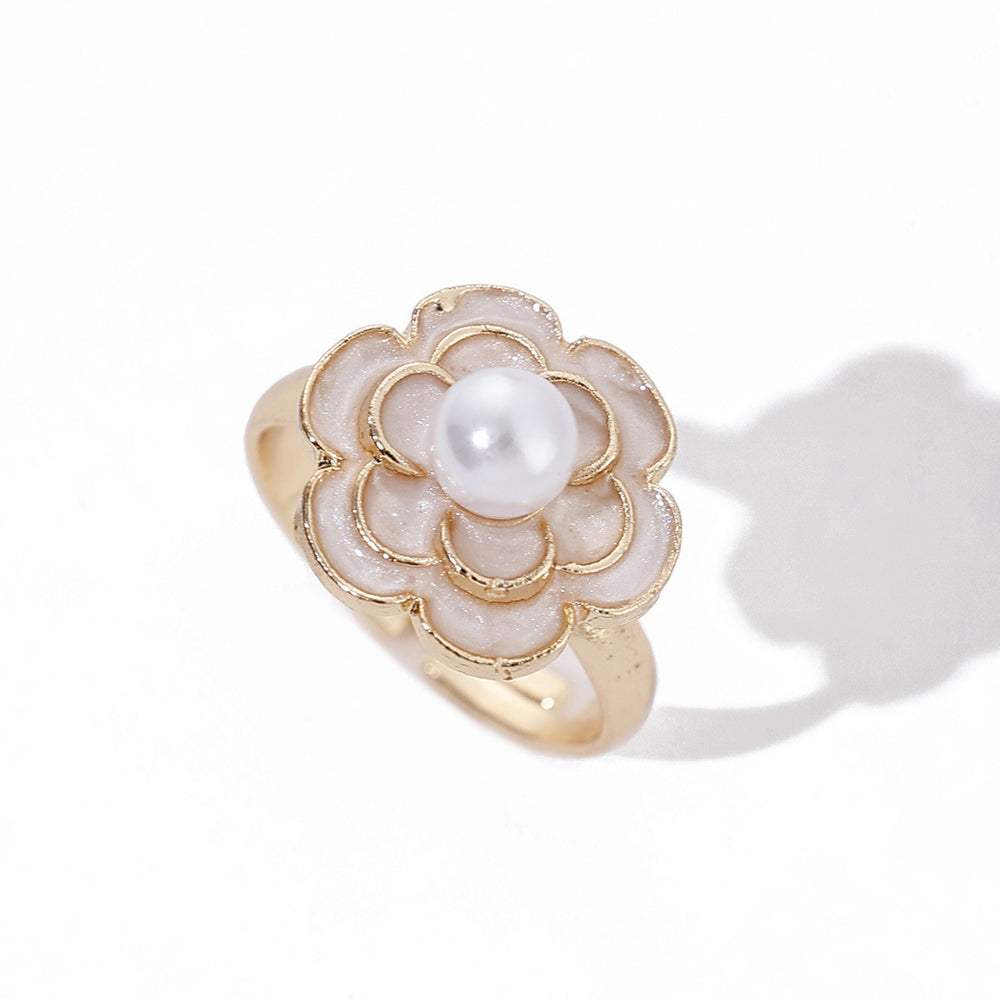 Fashion cross-border ins oil drop flower ring fashioneasiest for matchniche stylesense of design pearlescent opening adjustable hand jewelry