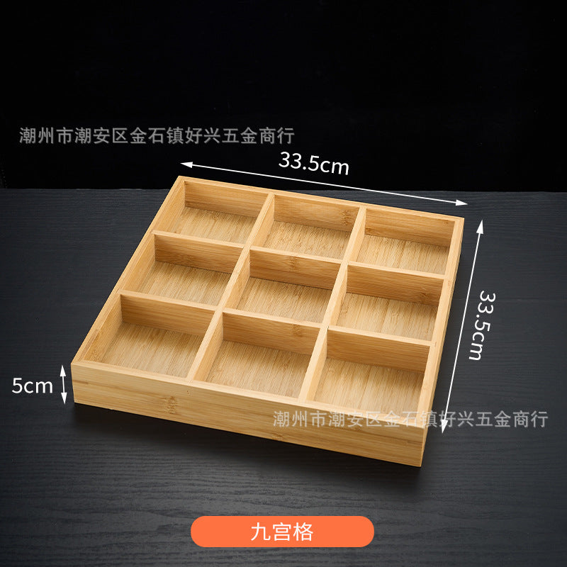 Creative nine-square grid tableware commercial hot pot restaurant barbecue restaurant beef vegetable platter bamboo tray divided grid dinner plate