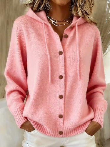 european and american button-down knit hoodie cardigan - new autumn/winter collection - solid color casual fashion women's outerwear