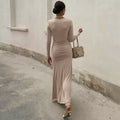 Women's fashion french style slim-fit shirred asymmetrical long sleeve dress - autumn  new arrivals for export