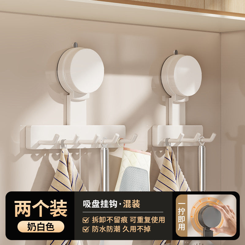 Suction cup punch-free hook bathroom strong load-bearing bathroom wall-mounted towel sticky hook kitchen row storage rack