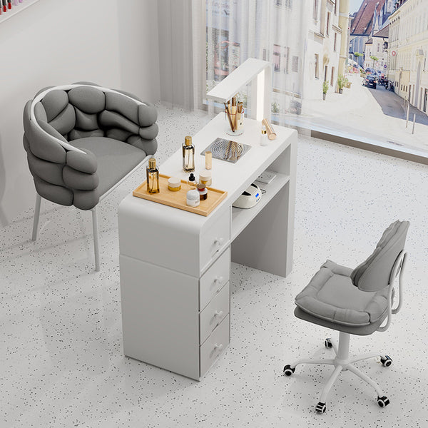 Multifunctional cream wind manicure table and chair set, special economical single and double solid wood with vacuum cleaner manicure table
