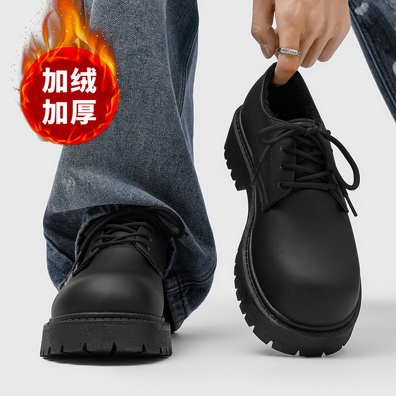 Derby shoes for men 2025new arrivalclassy casual leather shoes thick sole heightening big toe shoes fleece-linedheattech cotton shoes for men