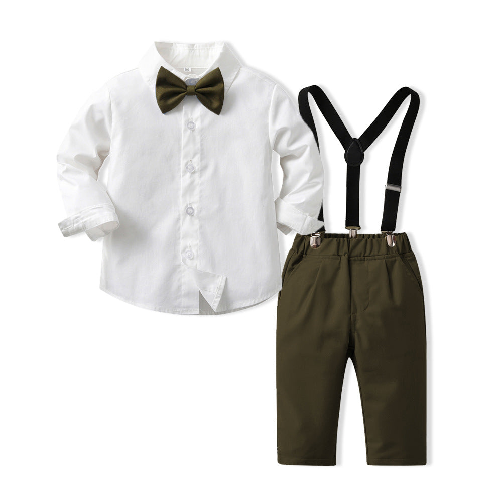kidsautum new product kids clothing k-style boys suit cotton long sleeves white shirt overalls first birthday dress