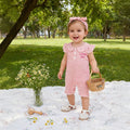 Baby girl cute letter embroidered peter pan collar romper with headband