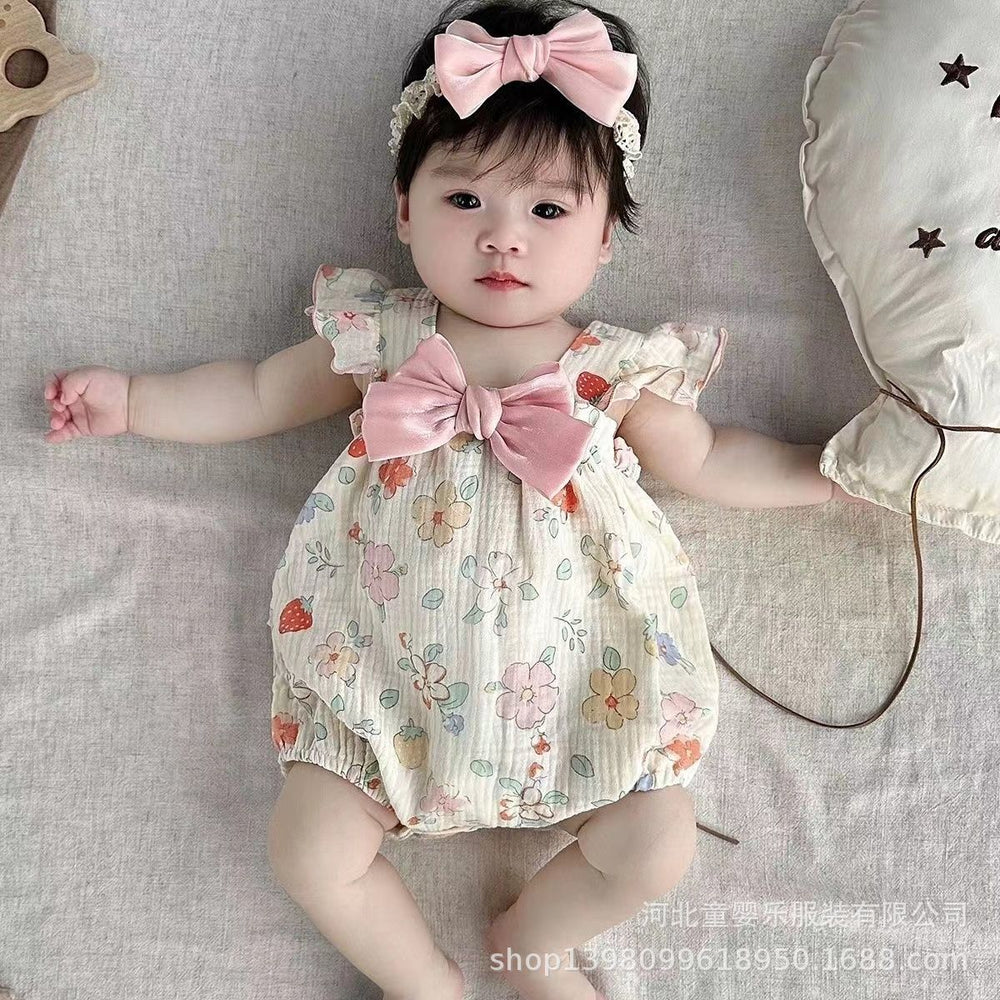 Infant summer onesie sweet floral suspender bodysuit stylish new romper korean style baby girl outing outfit
