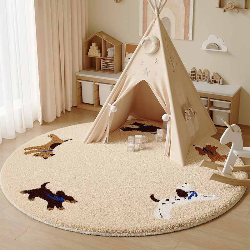 Cartoon faux cashmere round rug - perfect for bedroom bedside, study reading nook, cooling foot mat, living room sofa, or coffee table