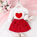 Children's clothingnew girl sweatshirt hearttops+pink bell bottoms two-piece set