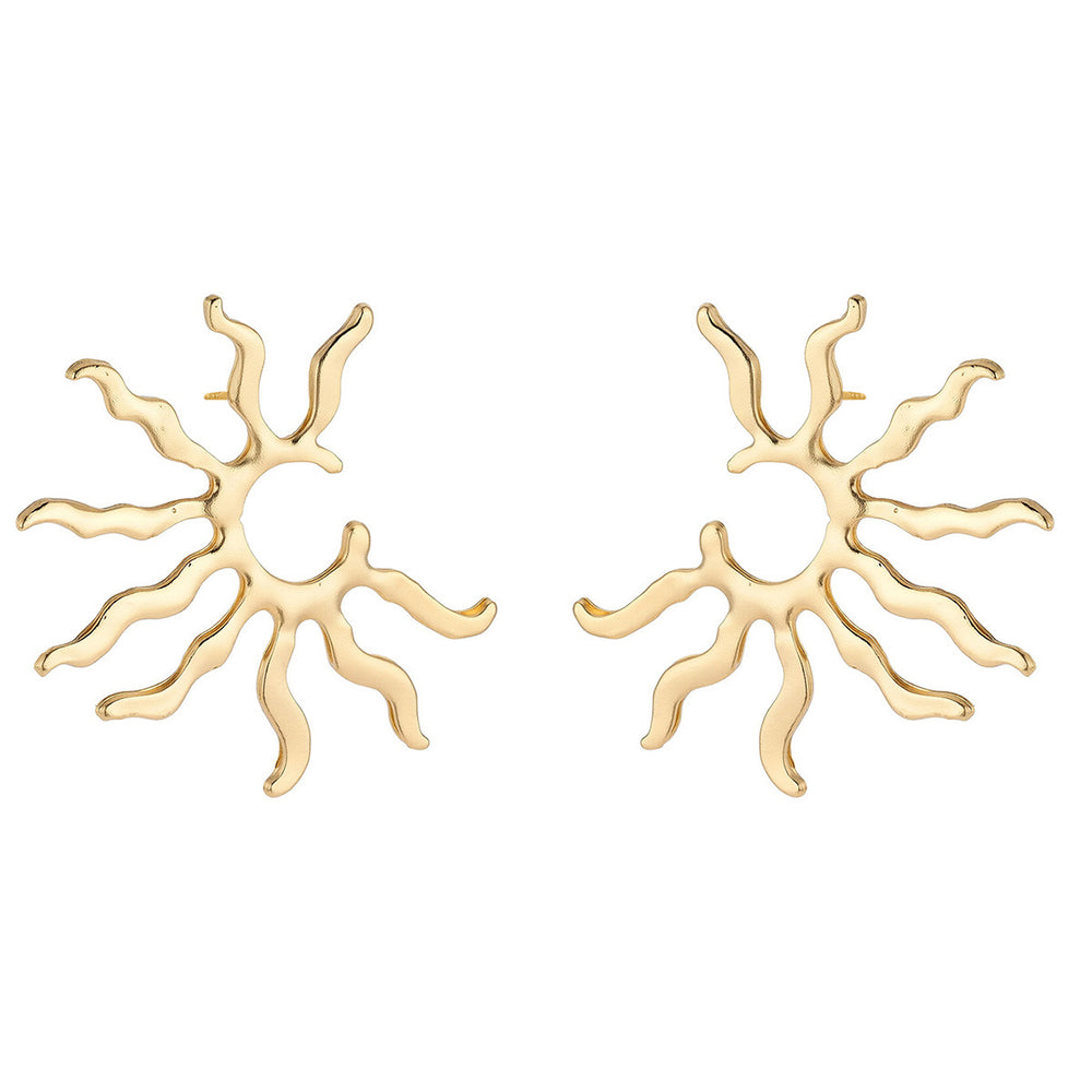 Wholesale sunflower earrings - european & american style, geometric alloy jewelry, women's niche light luxury retro dangle earrings, hollow-out earrings