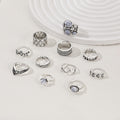 hot-selling retro ethnic style ring for women, 10-piece set, geometric cut out design, combination ring jewelry wholesale