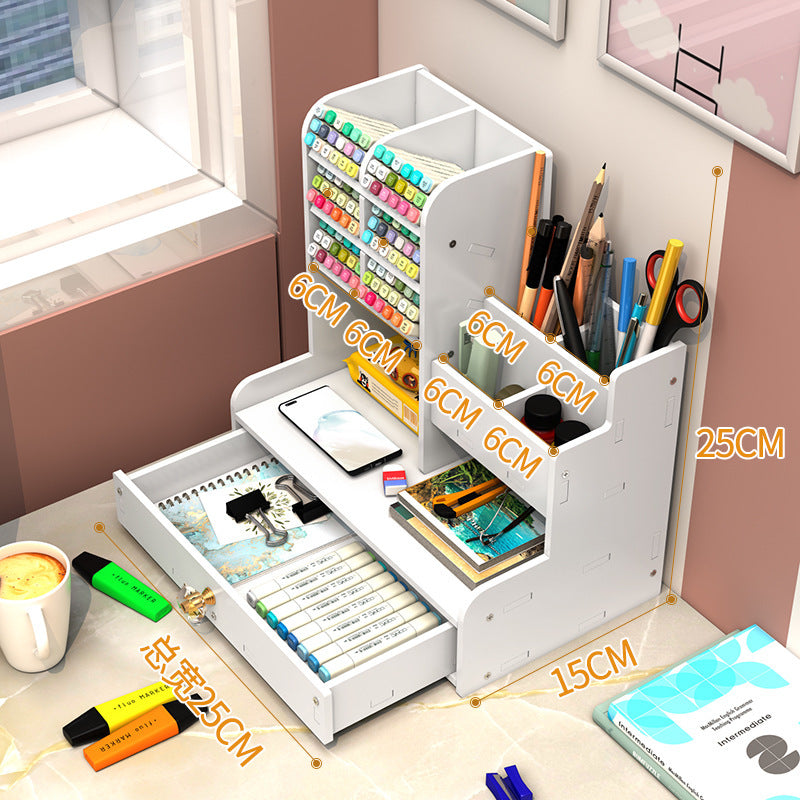 Pen Holder High-value Storage Grid Desktop Drawer Stationery Box Creative Office Cute Children's Marker Pen Storage Box