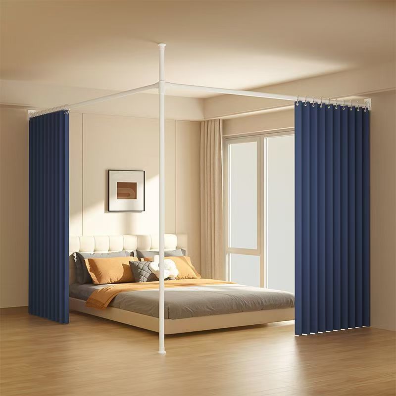 Easy-install bedroom rental room no-drill partition curtain beauty salon indoor bed divider l-shaped blackout curtain