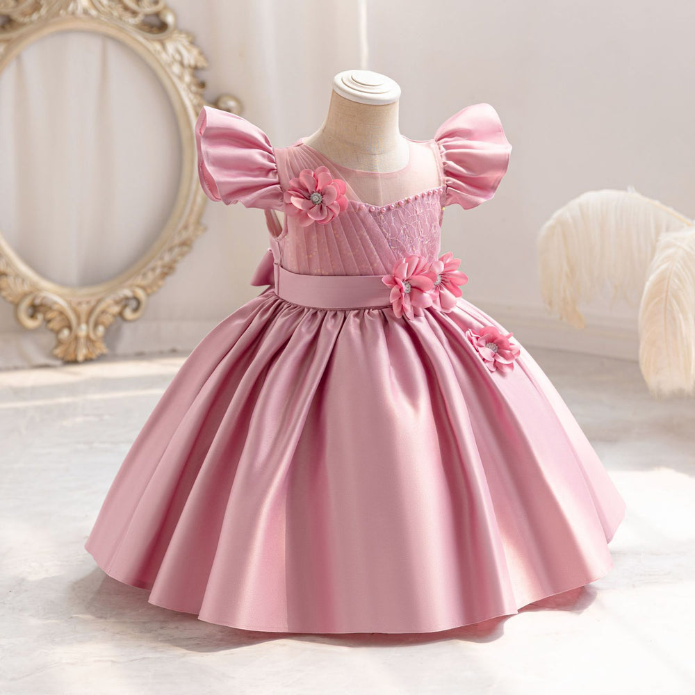 Ready-to-ship toddler & kids' satin dress - princess style with airplane sleeves - perfect for baby's first birthday!