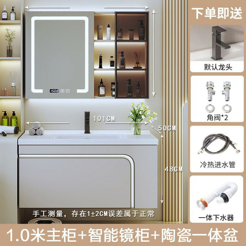 [Customized] Side storage bathroom cabinet ceramic integrated hand wash basin bathroom solid wood bathroom cabinet combination