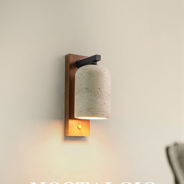 Yellow travertine Japanese cream wabi wind bedroom bedside wall lamp entrance aisle living room designer retro homestay