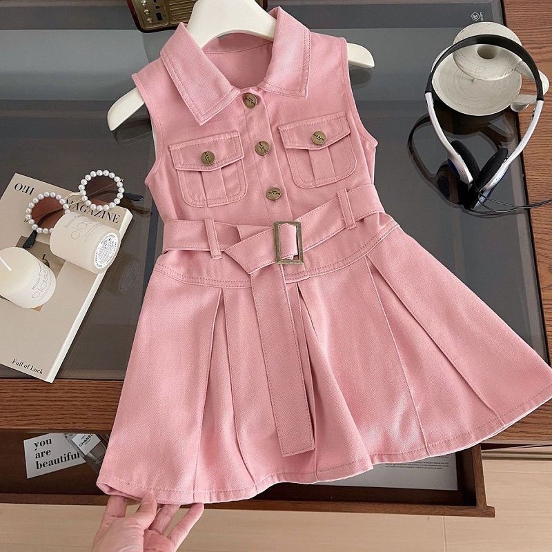 summer new korean style girls' chic sleeveless fitted denim dress - wholesale for kids' fashion (tiktok dropshipping available)
