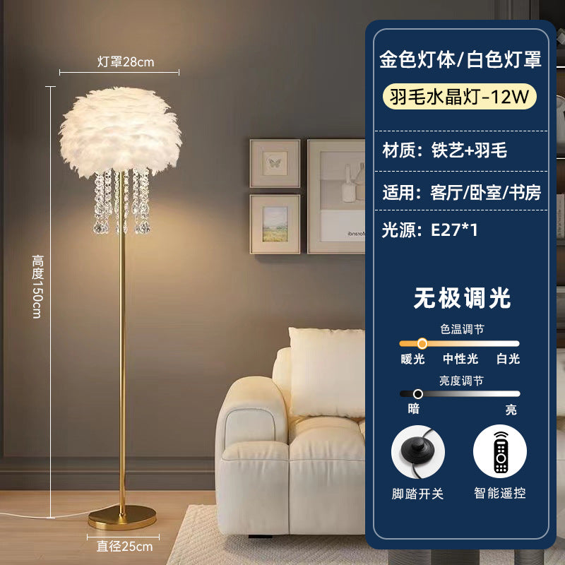 Floor lamp scandinavianaccessible luxurypopular feather lamp sofa living room lamp warm feeling storage vertical bedside atmosphere lamp