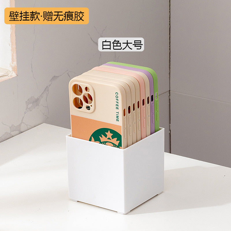 Desktop mobile phone case, sticky note transparent storage box, plastic large-capacity data cable, earphone mini wall-mounted storage box.