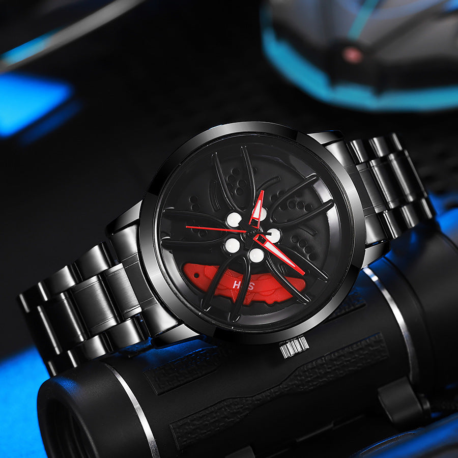 New creative sports car wheel design wristwatch - 3d hollow dial fashion men's watch - large dial quartz watch - wholesale