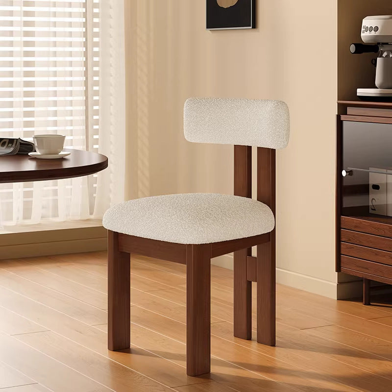 French retro solid wood dining chair - vintage style backrest, light luxury, high-end dining table chair with upholstered seat