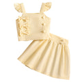 Girls' two-piece set: bow-embellished flutter sleeve top + solid color shorts