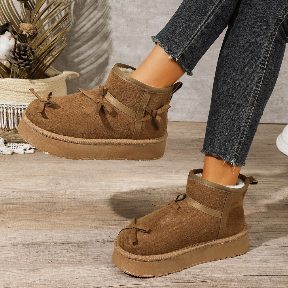 Plus size women's snow boots for export - new autumn/winter  collection: fleece-lined, extra thick, warm, slip-on cotton shoes with bow detail
