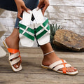 Exportplus size color matching outwear beach sandals women's summernew arrival square toe cross strap cut out flip flops