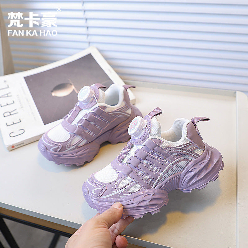 Vancahao boys' rotating buckle fashion sneakers,  spring/autumn new korean style girls' trendy running shoes