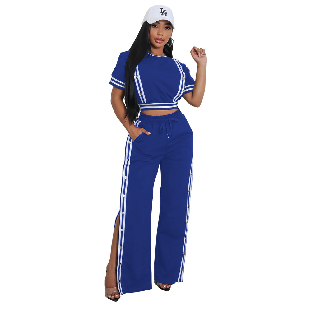 C7255 cross-border   fashion women's wide-leg loose casual pants two-piece set